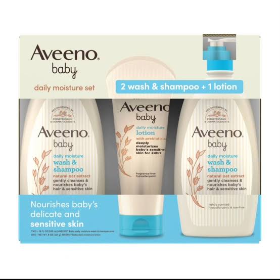 Aveeno baby daily moisture lotion set 2 wash, shampoo + lotion 